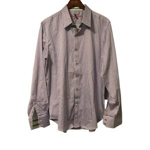 Robert Graham X Striped Men’s Dress Shirt Button Down Flip Cuff Size XL